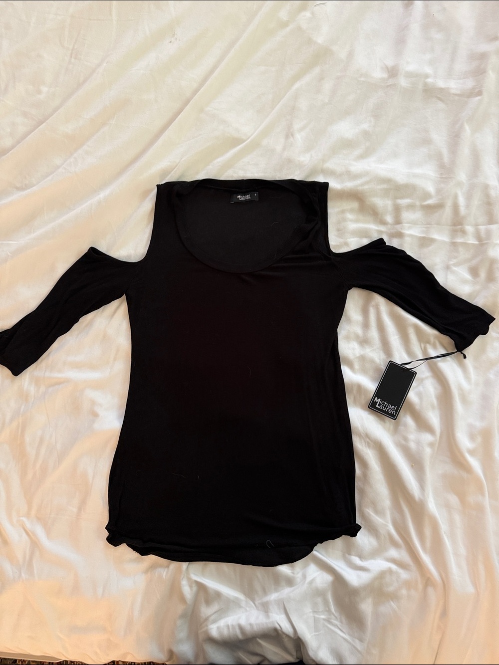 Michael Lauren Black Cold-Shoulder Scoop Neck Top